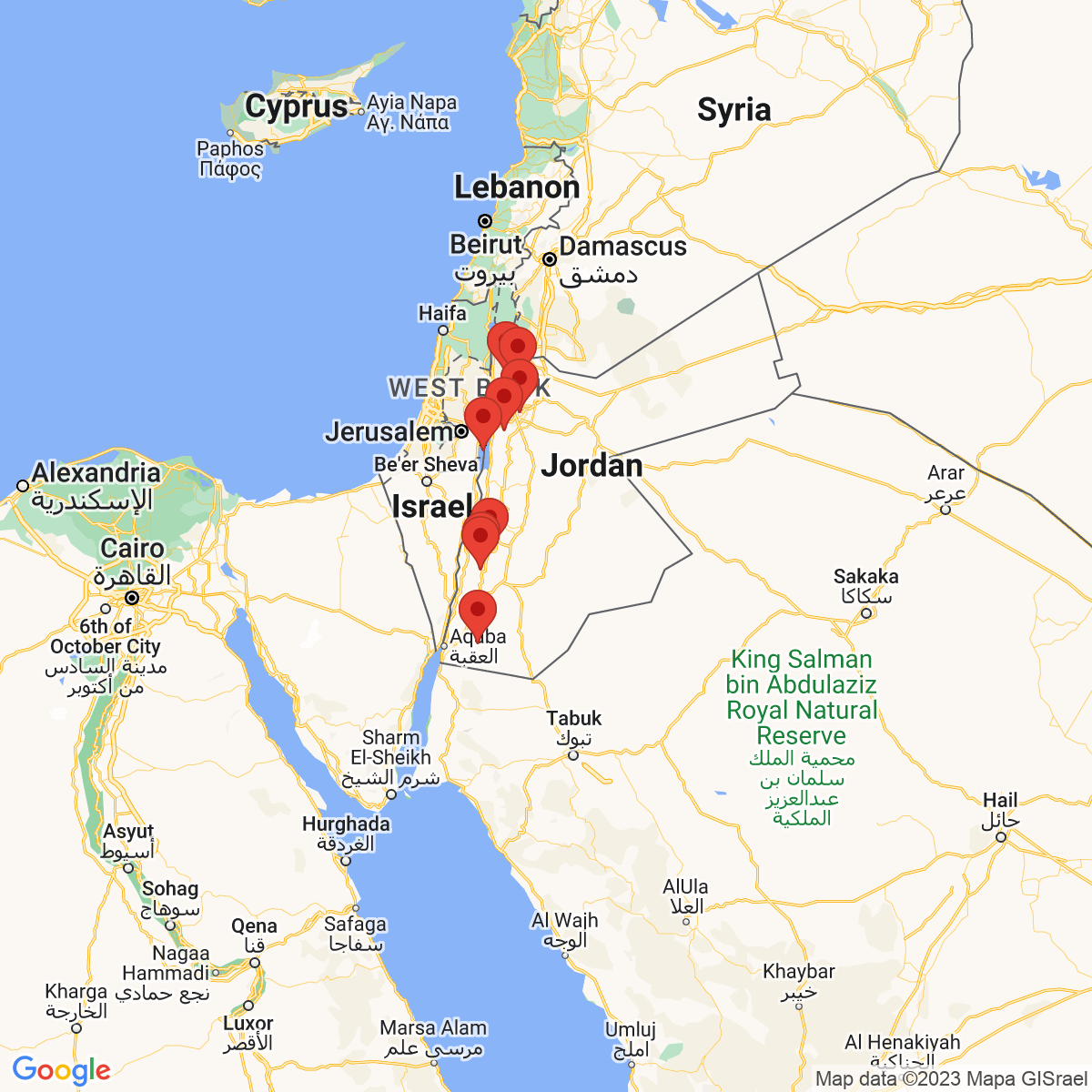 Carte du voyage TRÉSORS DE JORDANIE