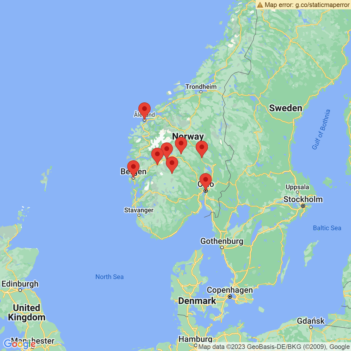Carte du voyage LES FJORDS DE BERGEN A OSLO