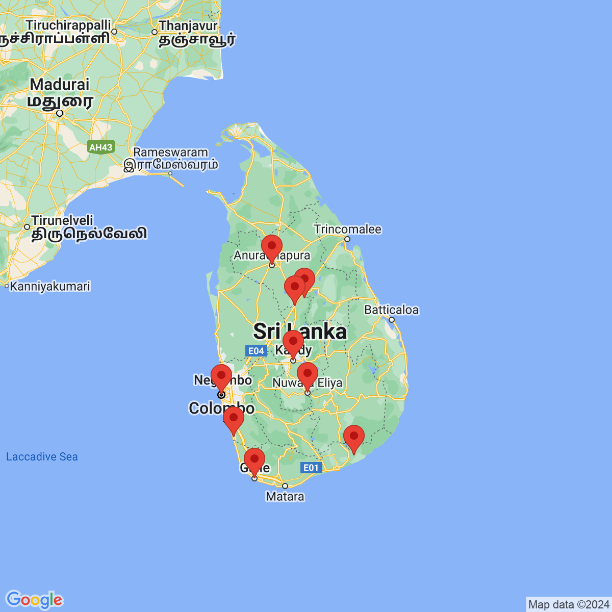 Carte du voyage L'ILE EMERAUDE - SRI LANKA