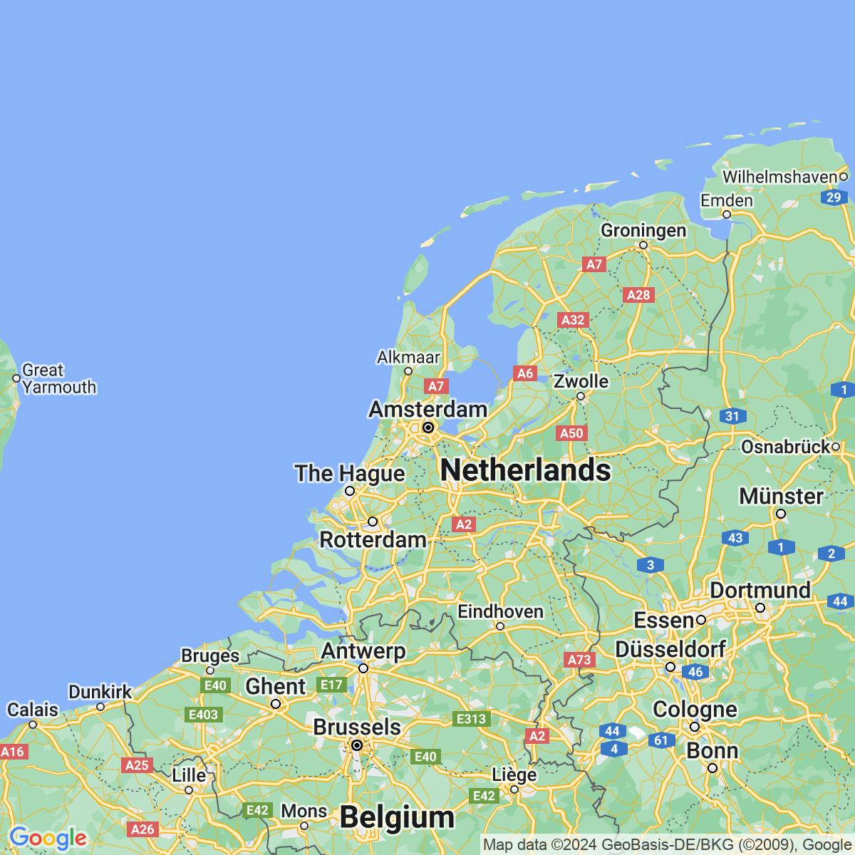 Carte du voyage Direction Amsterdam