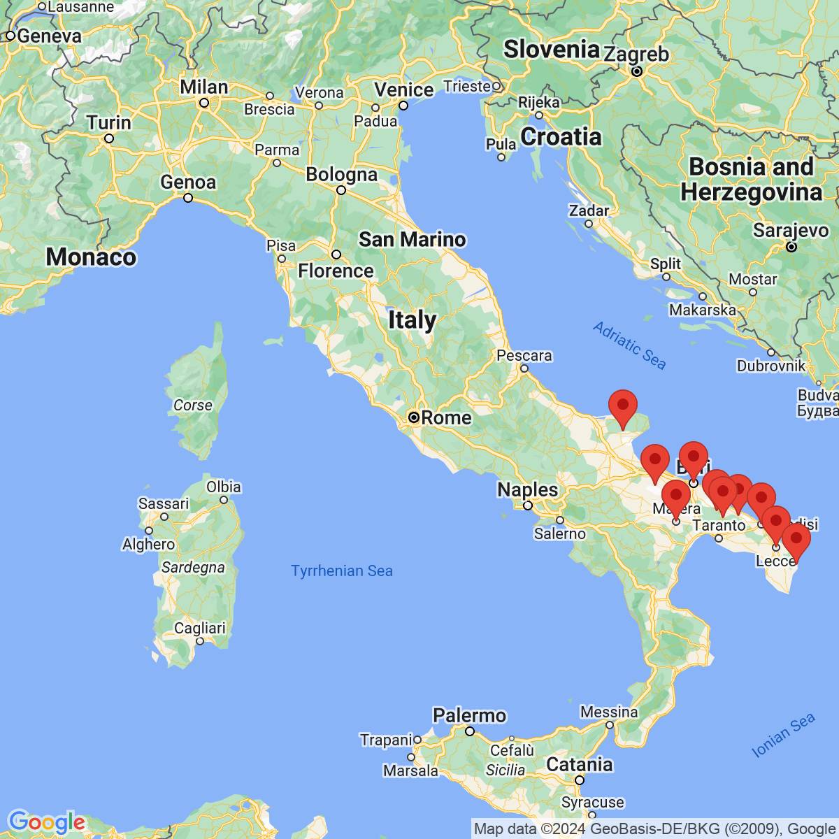 Carte du voyage LES POUILLES  - ITALIE