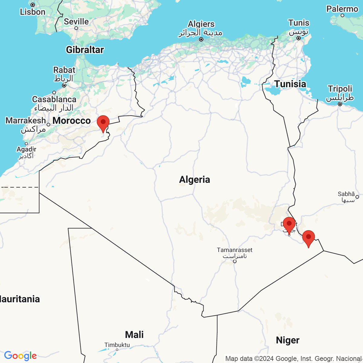 Carte du voyage Sud Algérie - Immersion dans le Sahara central