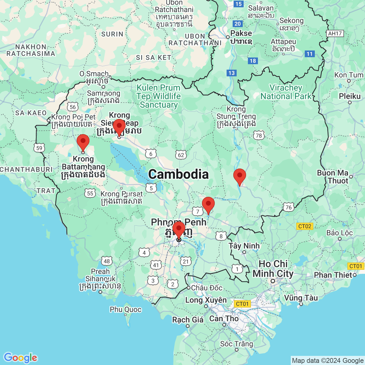 Carte du voyage Cambodge - Aux Racines du Pays du Sourire