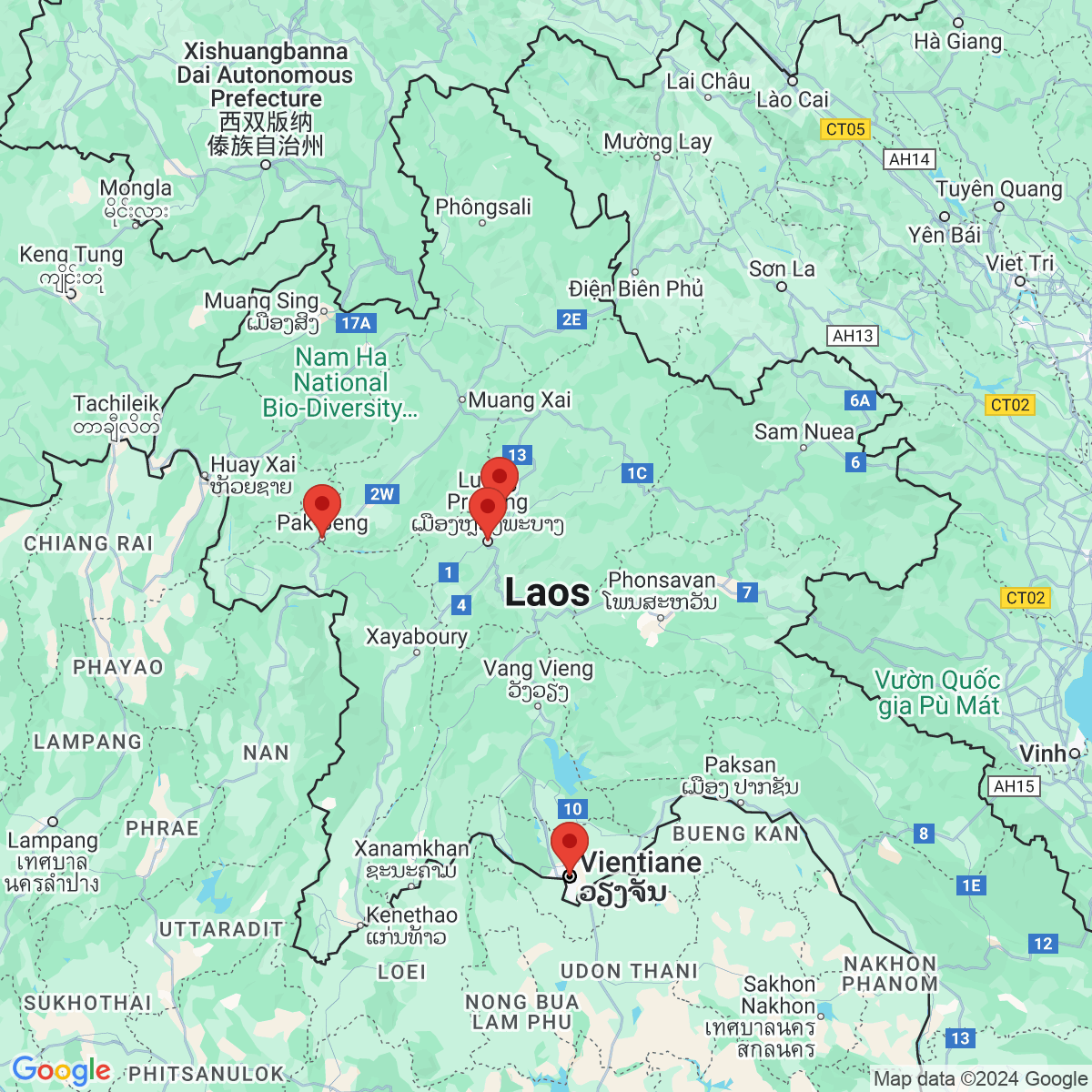 Carte du voyage Laos - Déambulation au Nord Laos