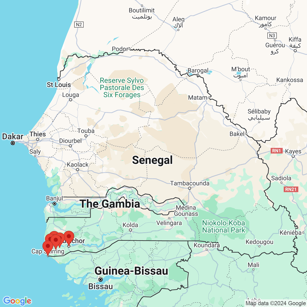 Carte du voyage Sénégal - Aux racines du Pays Diolas