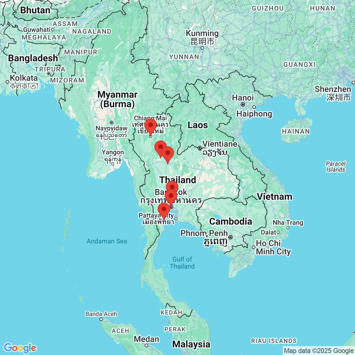 Carte du voyage THAILANDE - DEPART DE LYON