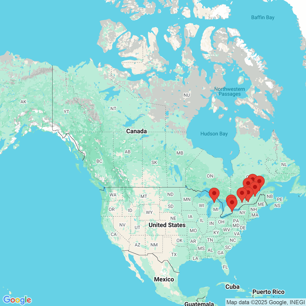 Carte du voyage LES GRANDS ESPACES DE L'EST CANADIEN - CANADA