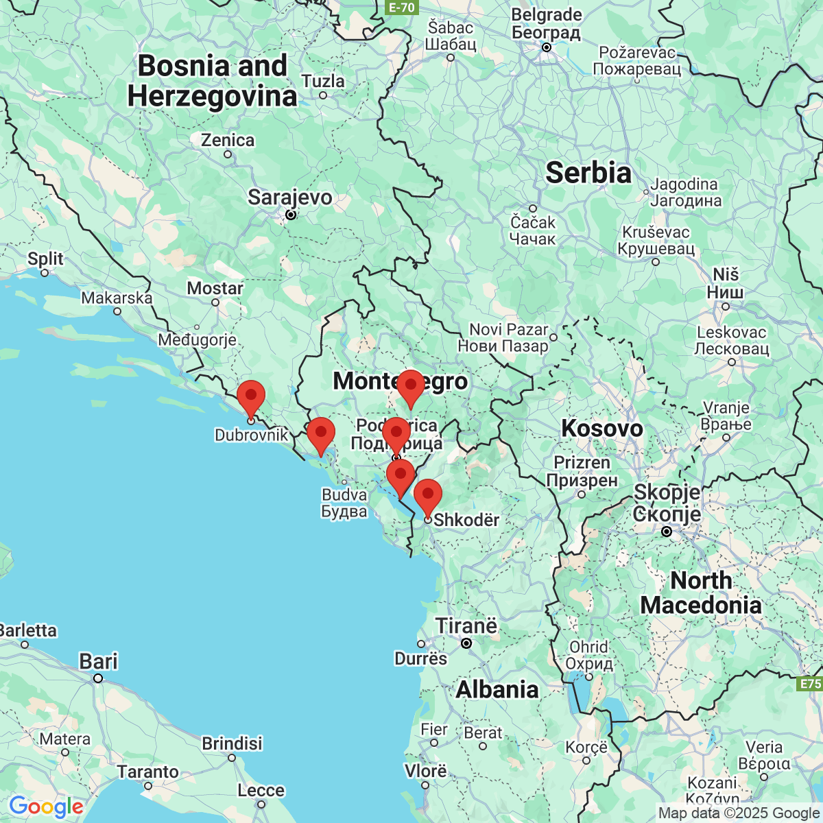 Carte du voyage MONTENEGRO - CIRCUIT EN ETOILE