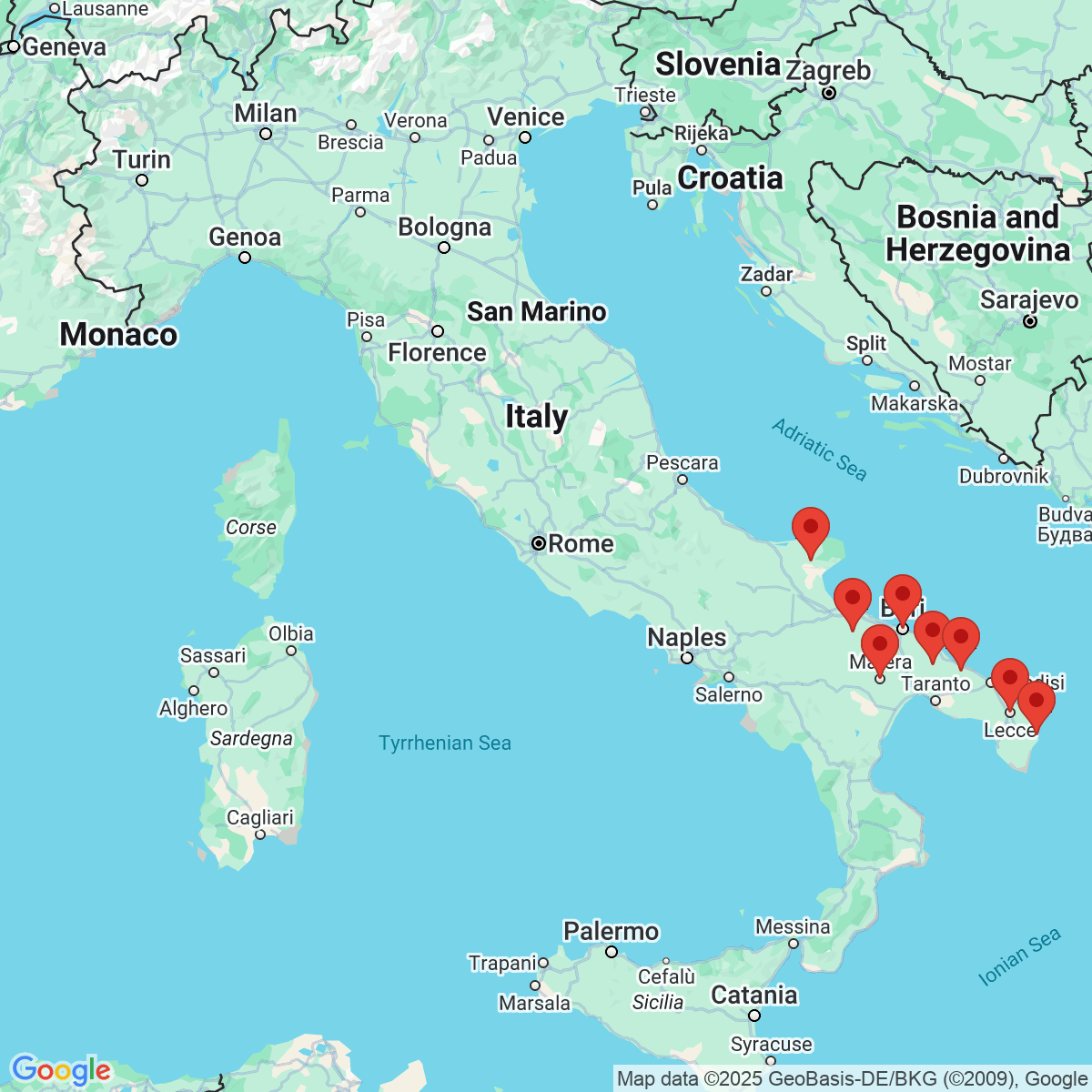 Carte du voyage ITALIE - LES POUILLES