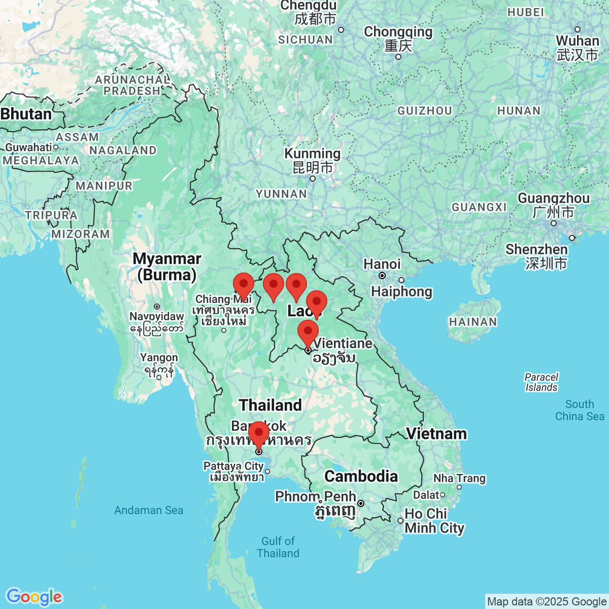 Carte du voyage LUMIERE DU LAOS