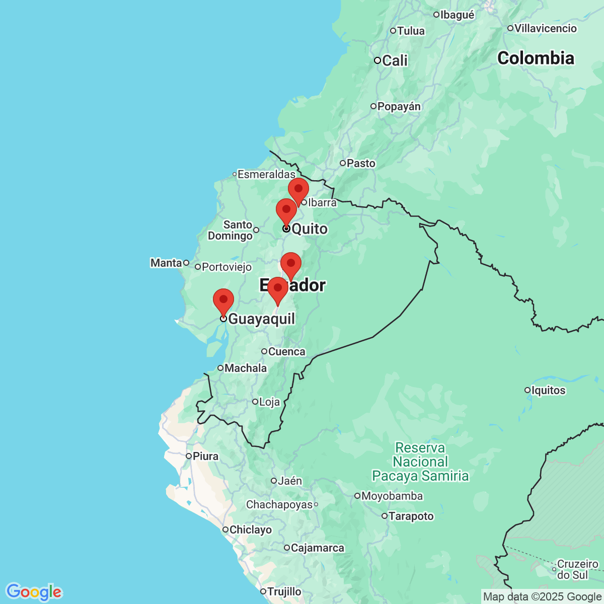 Carte du voyage EQUATEUR - DE QUITO A GUAYAQUIL