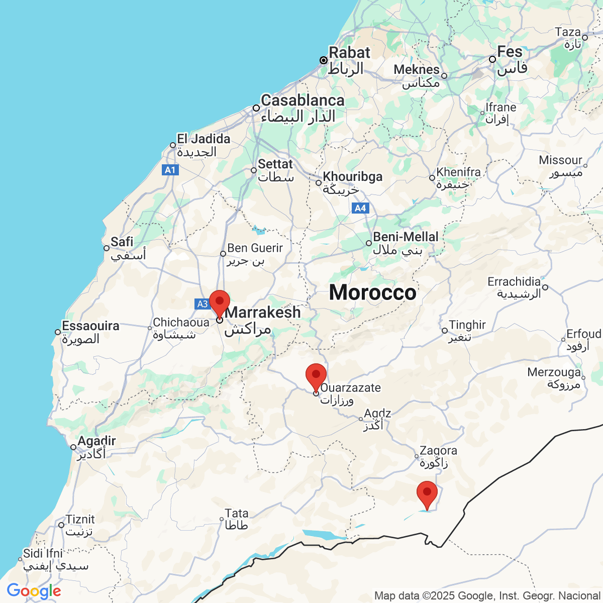 Carte du voyage CIRCUIT SUD MAROCAIN