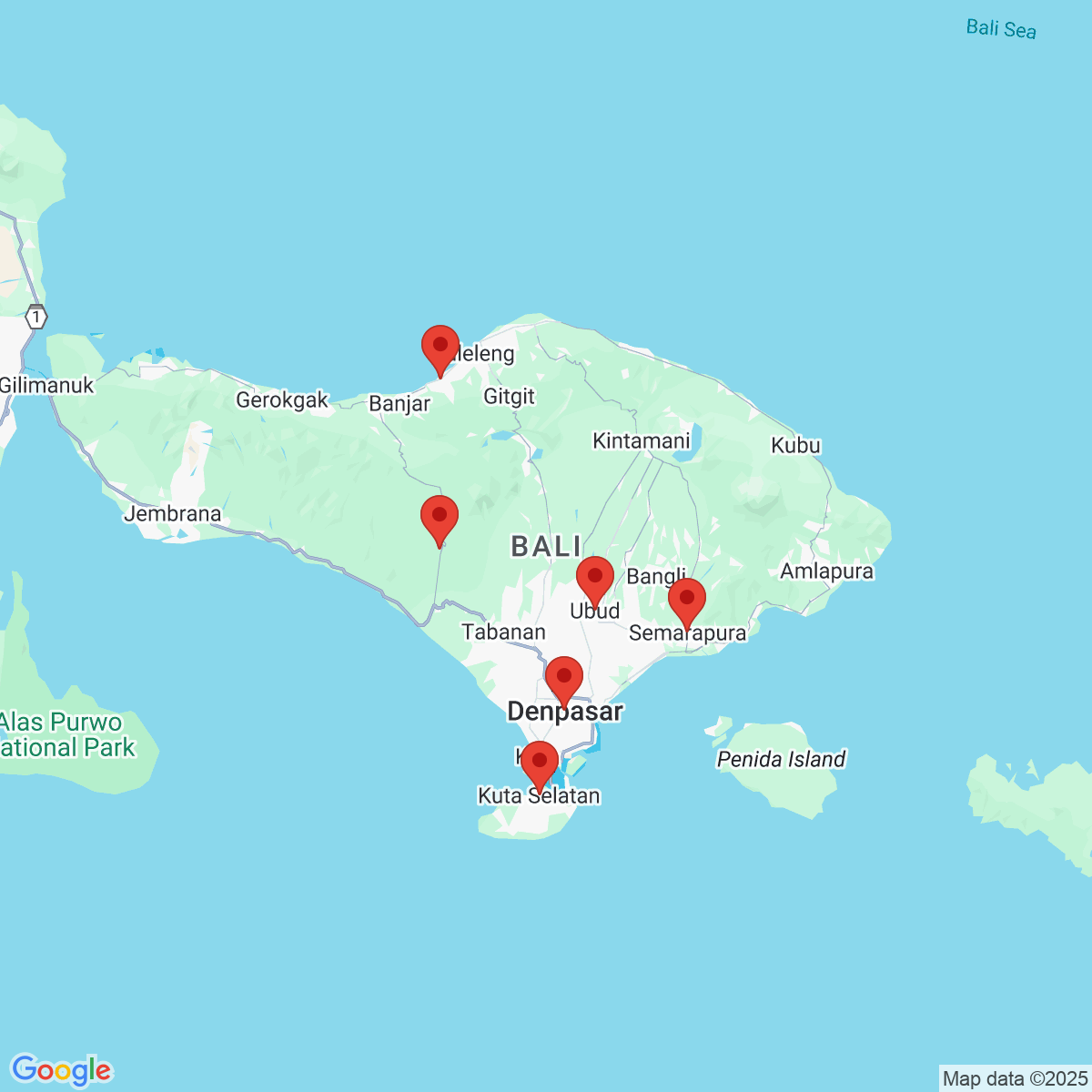 Carte du voyage BALI - l’île des Dieux