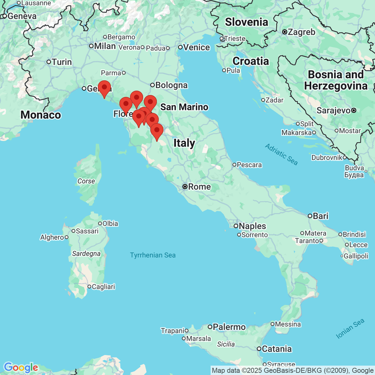 Carte du voyage ITALIE LA TOSCANE