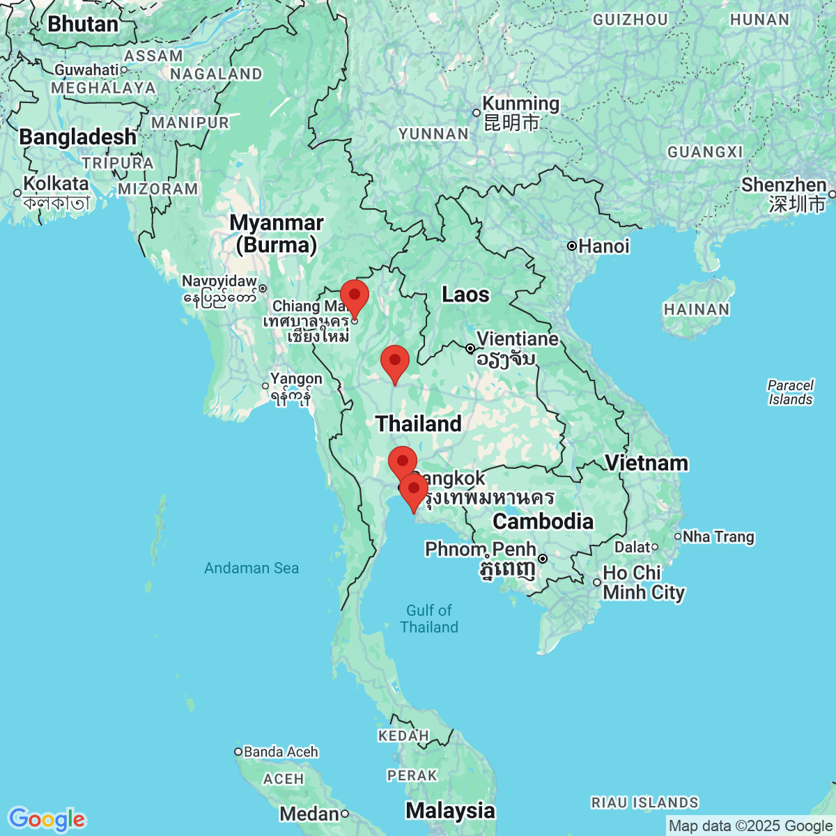 Carte du voyage THAILANDE - VACANCES SCOLAIRES ZONE C