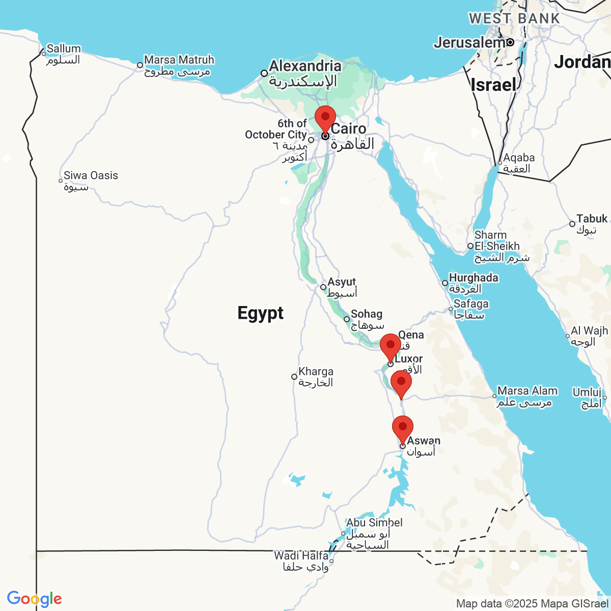 Carte du voyage LES MERVEILLES DE L'EGYPTE