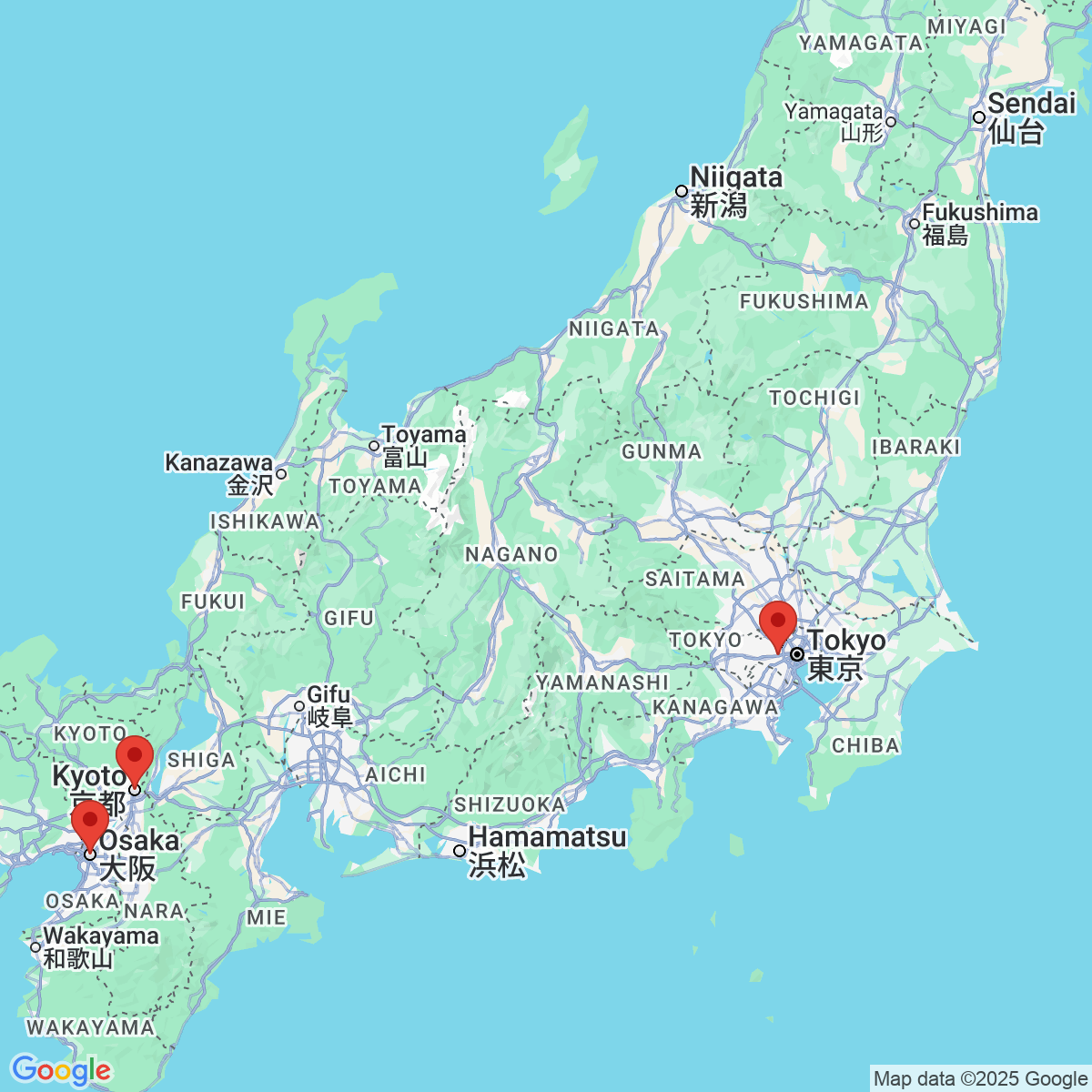 Carte du voyage JAPON - En Liberté : Osaka, Kyoto et Tokyo