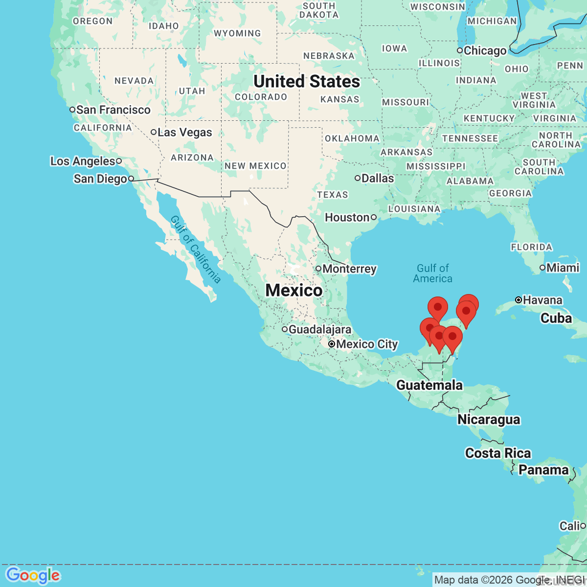 Carte du voyage MEXIQUE- BEAUTES DU YUCATAN