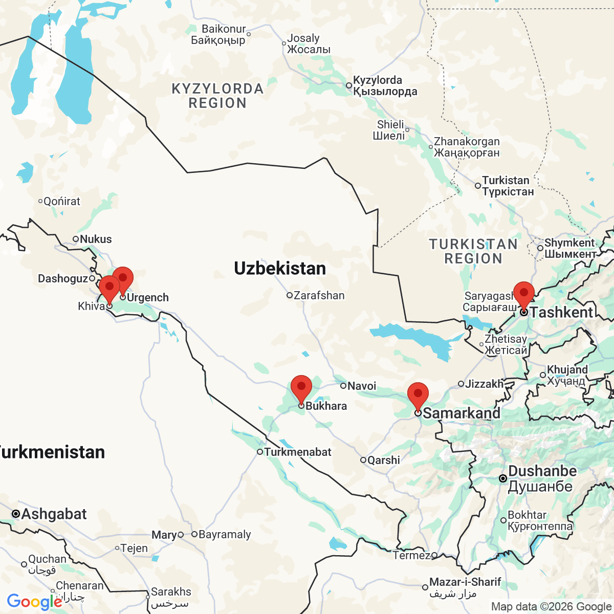 Carte du voyage SECRETS OUZBEKS - OUZBEKISTAN