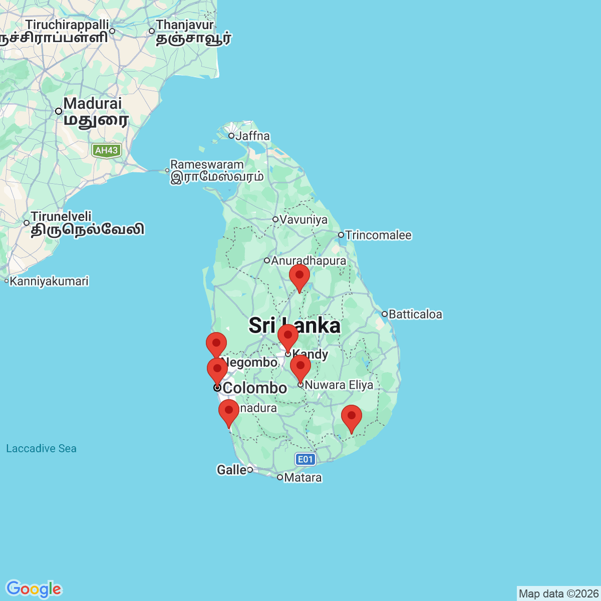 Carte du voyage SRI LANKA -  L'ILE EMERAUDE