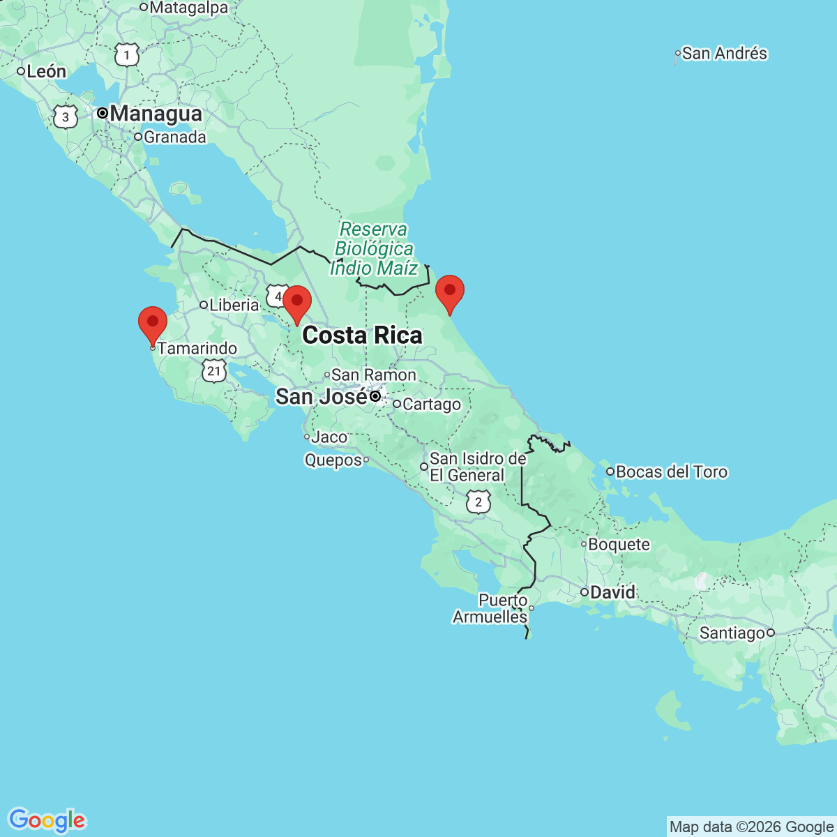 Carte du voyage NATURE ET DETENTE - COSTA RICA