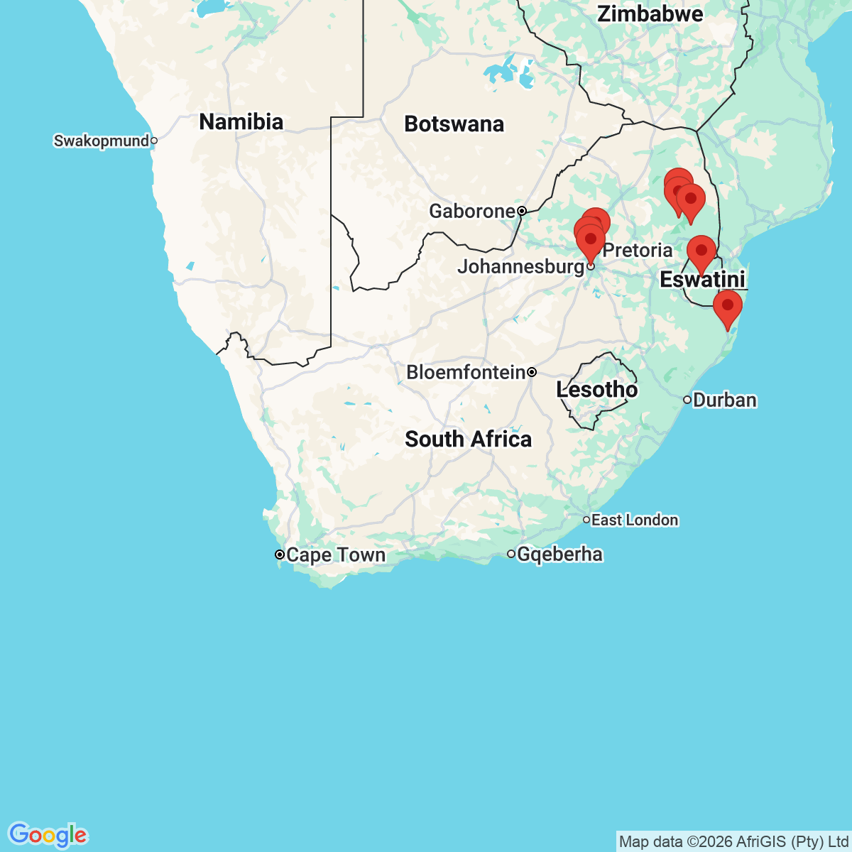 Carte du voyage AFRIQUE DU SUD - SAFARIS ET DECOUVERTE DU PAYS ZULUS