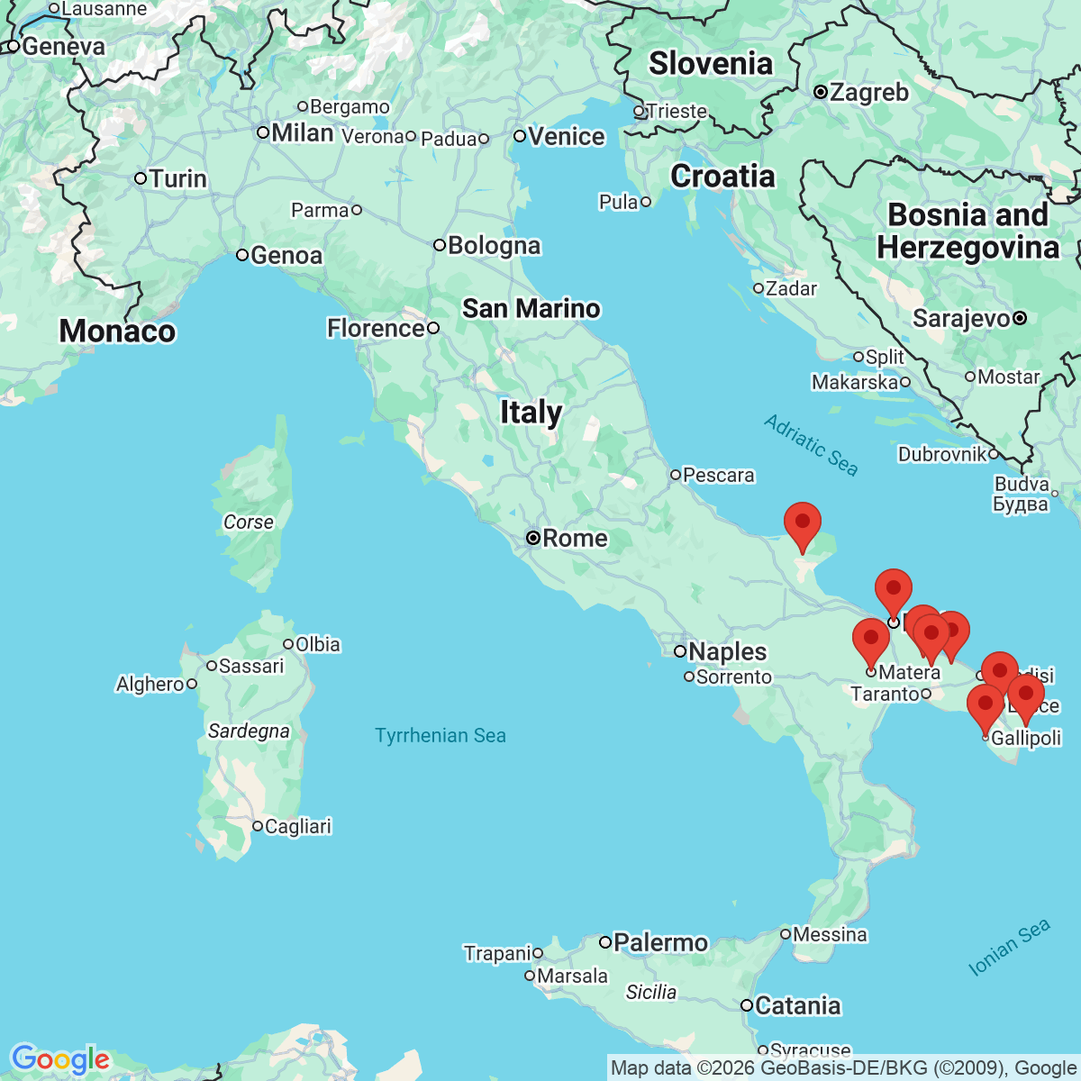 Carte du voyage ITALIE - LES POUILLES