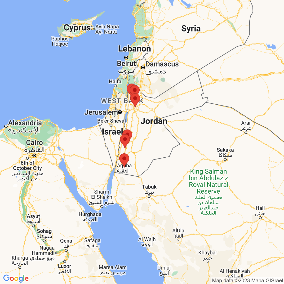 Carte du voyage TRÉSORS DE JORDANIE